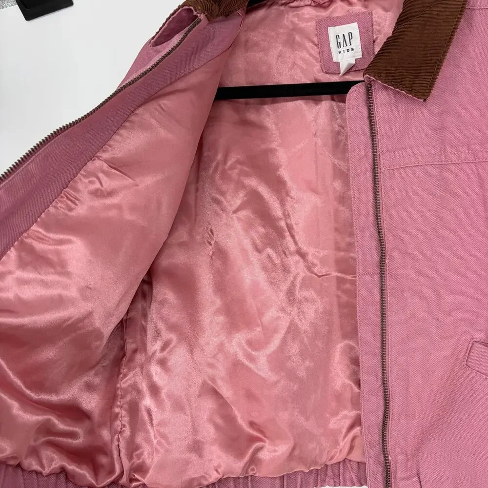 Gap Kids Pink Barn Jacket Corduroy Collar Full Zip NWT XXL 14/16